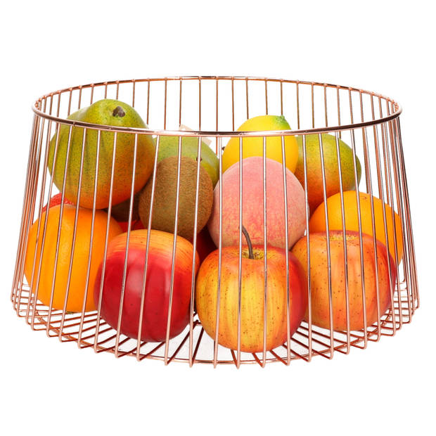 Metalen fruitmand/fruitschaal koper rond D30 x H16 cm - Fruitschalen