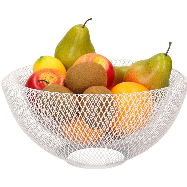 Metalen fruitmand/fruitschaal wit rond 31 x 15 cm - Fruitschalen