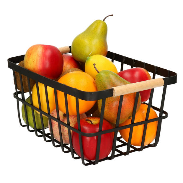 Fruitschaal/fruitmand industrieel zwart metaal 30 x 20 x 14 cm - Fruitschalen