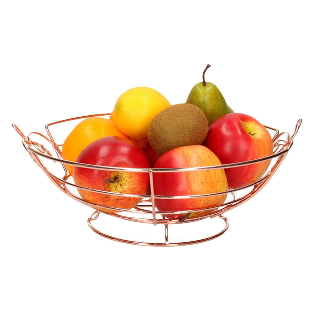 Metalen fruitmand/fruitschaal koper rond 26 x 13 cm - Fruitschalen