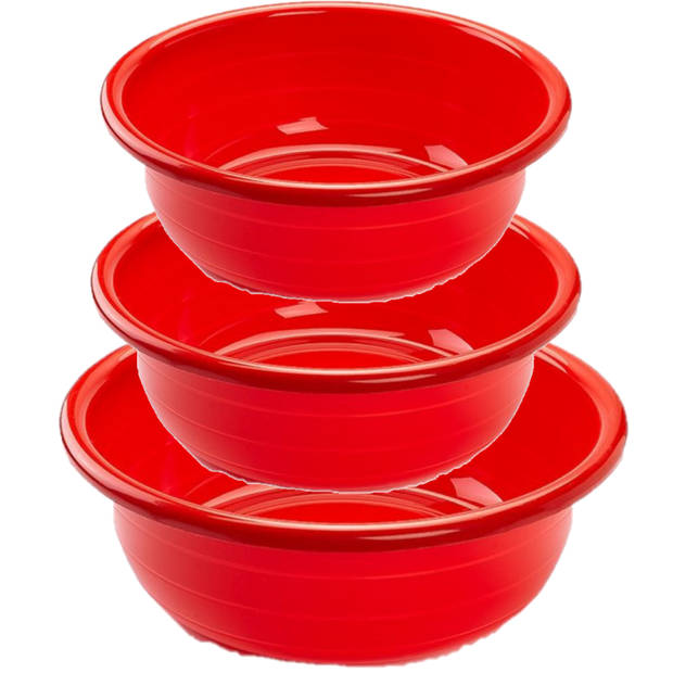 Voordeelset multi-functionele kunststof teiltjes rood in 3-formaten - Afwasbak