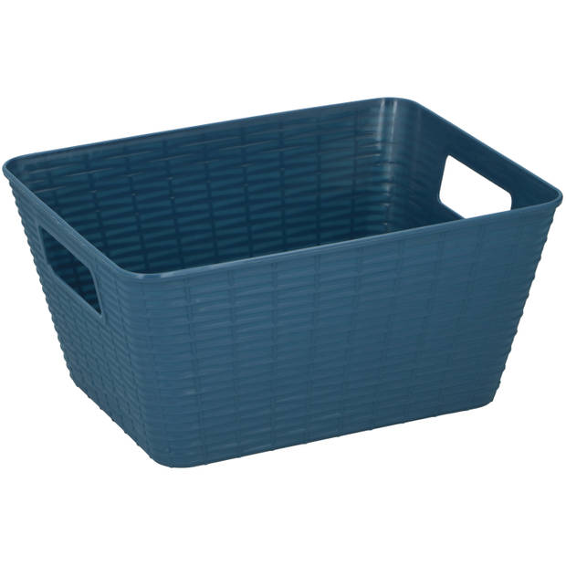 1x Blauwe plastic opbergmanden rechthoekig 26 x 20 x 13 cm - Opbergmanden