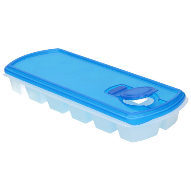 Forte Plastics IJsblokjesvorm met deksel - 12 ijsklontjes - kunststof - blauw - IJsblokjesvormen