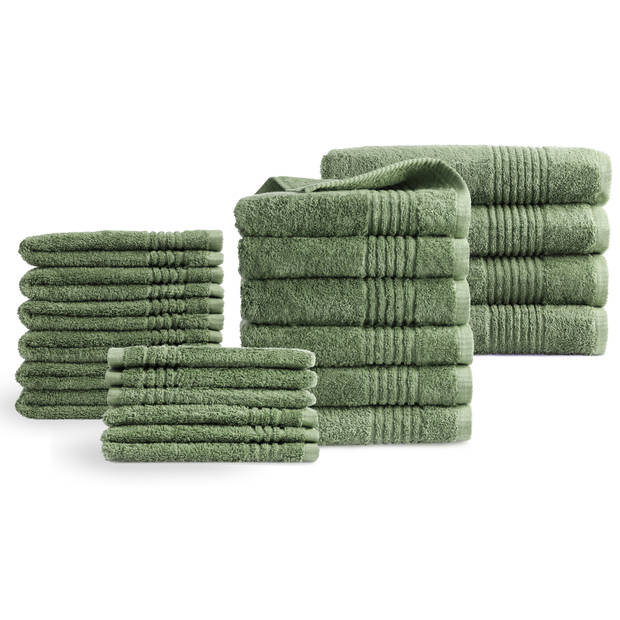 Handdoeken 22 delig set - Supreme - OEKO-TEX Made in Green - 600 g/m2 zacht katoen - oud groen