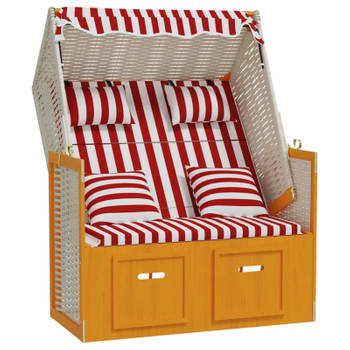 vidaXL Strandstoel met kussens poly rattan en hout rood en wit