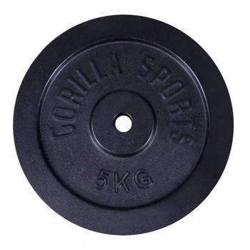 Gorilla Sports Gewichtsschijf - Halterschijf - 5 kg - Gietijzer Zwart - 31 mm