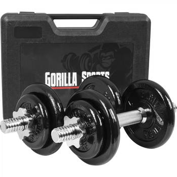 Gorilla Sports Dumbellset - Halterset - Gietijzer - 20 kg In koffer - Dumbbells