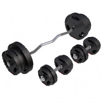 Gorilla Sports EZ curl Halterset 70 kg - Gripper Kunststof - Stang met gewichten