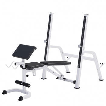 Gorilla Sports Halterbank met Squat Rack - Haltersteunen met 6 standen - Wit