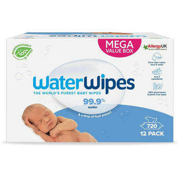 WaterWipes - Billendoekjes - Gevoelige huid - 12 x 60 stuks - 99,9% Water - Plastic vrij