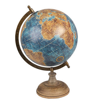 Clayre & Eef Wereldbol Ø 22x37 cm Blauw Kunststof Globe Aardbol Woonaccessoires Blauw Globe Aardbol