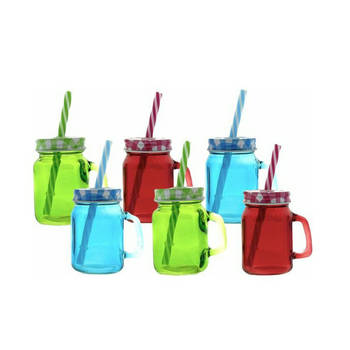 Kinder Drinkglas Met Rietje En Deksel - Pul - Mason Jar– 120 ml – 6 Stuks