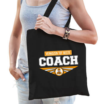 Verkozen tot beste coach katoenen tas zwart voor dames - cadeau tasjes - Feest Boodschappentassen