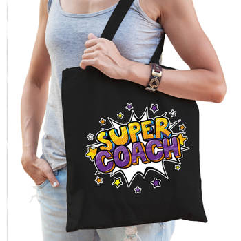 Super coach popart katoenen tas zwart voor volwassenen - cadeau tasjes - Feest Boodschappentassen