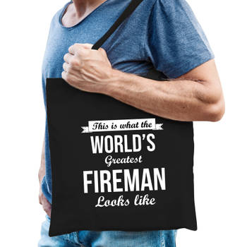 Worlds greatest fireman tas zwart volwassenen - werelds beste brandweerman cadeau tas - Feest Boodschappentassen