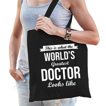 Worlds greatest doctor tas zwart volwassenen - werelds beste dokter cadeau tas - Feest Boodschappentassen