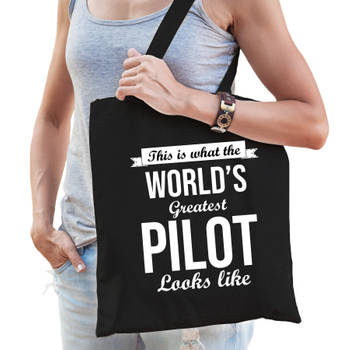Worlds greatest pilot tas zwart volwassenen - werelds beste piloot cadeau tas - Feest Boodschappentassen