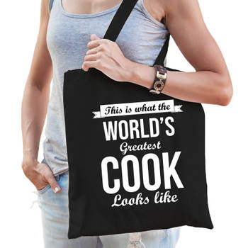 Worlds greatest cook tas zwart volwassenen - werelds beste kok cadeau tas - Feest Boodschappentassen