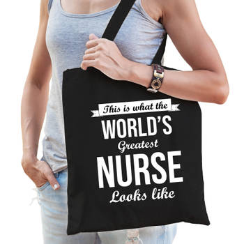 Worlds greatest nurse tas zwart volwassenen - werelds beste verpleegkundige cadeau tas - Feest Boodschappentassen