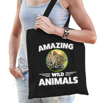 Tasje jachtluipaarden amazing wild animals / dieren zwart voor volwassenen en kinderen - Feest Boodschappentassen