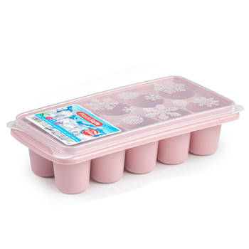 Tray met dikke ronde blokken ijsblokjes/ijsklontjes vormpjes 10 vakjes kunststof oud roze - IJsblokjesvormen