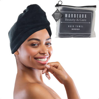 Blokker MARBEAUX Haarhanddoek - Hair towel - Hoofdhanddoek - Microvezel - Zwart - Handdoek aanbieding