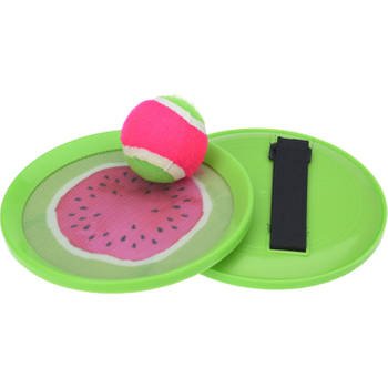 Strand vangbal spel met klittenband meloen groen/roze 18.5 cm - Vang- en werpspel