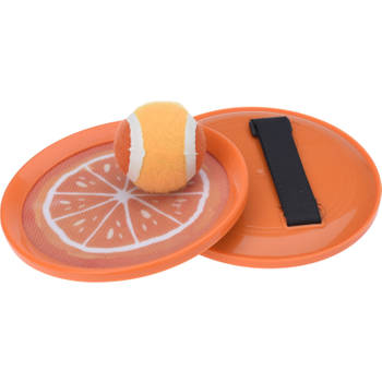 Strand vangbal spel met klittenband sinaasappel oranje 18.5 cm - Vang- en werpspel