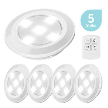 ForDig Draadloze LED Spots (5 stuks) - Inclusief Afstandsbediening - Licht Spotjes op Batterijen met Dimmer en Timer -
