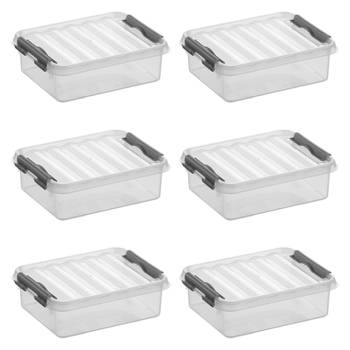 Q-line opbergbox 1L - Set van 6 - Transparant/grijs