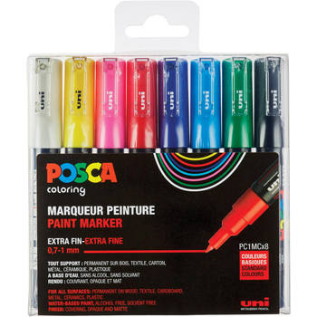 Posca paintmarker PC-1MC, set van 8 markers in geassorteerde basiskleuren