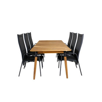 Julian tuinmeubelset tafel 100x210cm en 6 stoel Copacabana zwart, naturel.