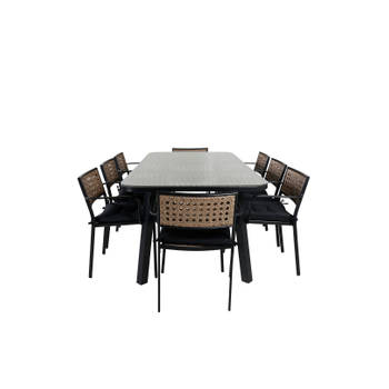 Paola tuinmeubelset tafel 100x200cm en 8 stoel Paola zwart, naturel.