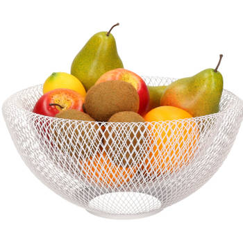 Metalen fruitmand/fruitschaal wit rond 31 x 15 cm - Fruitschalen