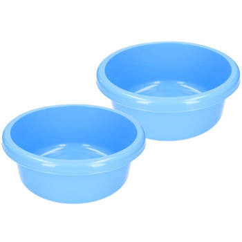 Set van 2x stuks camping afwasteilen / afwasbakken blauw rond 6,2 liter - Afwasbak