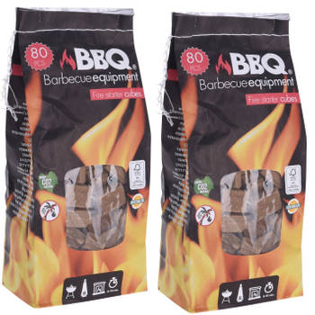 2x Grote zakken met 80x barbecue aanmaakblokjes per zak - Aanmaakblokjes