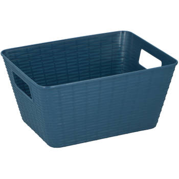 1x Blauwe plastic opbergmanden rechthoekig 26 x 20 x 13 cm - Opbergmanden