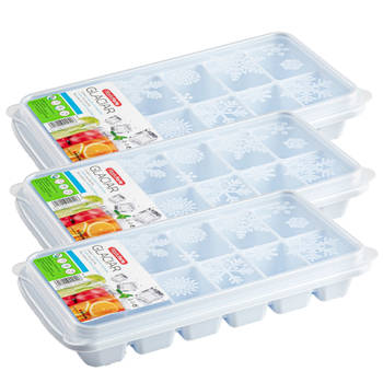 3x stuks Trays met ijsblokjes/ijsklontjes vormpjes 12 vakjes kunststof wit met deksel - IJsblokjesvormen