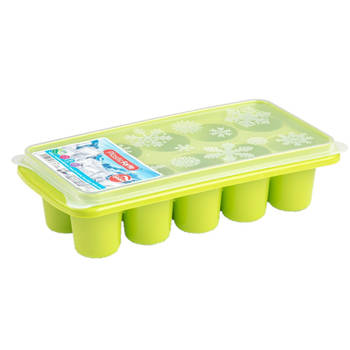 Tray met dikke ronde blokken ijsblokjes/ijsklontjes vormpjes 10 vakjes kunststof groen - IJsblokjesvormen