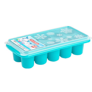 Tray met dikke ronde blokken ijsblokjes/ijsklontjes vormpjes 10 vakjes kunststof blauw - IJsblokjesvormen