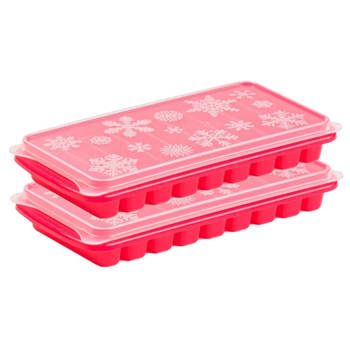 2x stuks Trays met Flessenhals ijsblokjes/ijsklontjes staafjes vormpjes 10 vakjes kunststof roze - IJsblokjesvormen