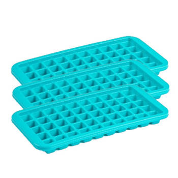 3x stuks Trays met Cocktail ijsblokjes/ijsklontjes vormen 50 vakjes kunststof blauw - IJsblokjesvormen