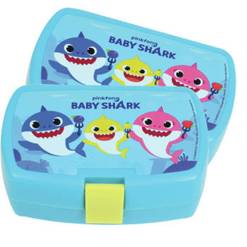 2x stuks kunststof broodtrommels/lunchboxen Baby Shark 16 x 11 cm - Lunchboxen