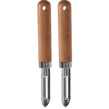 2x stuks keukengerei fruit/aardappel schilmes RVS steel en houten handvat 18 cm - Keuken gardes