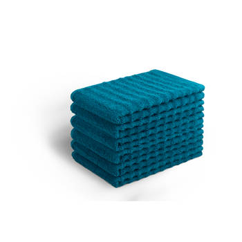 Blokker Seashell Wave Gastendoek Set - Mozaiek blauw - 6 stuks - 30x50cm - Premium aanbieding