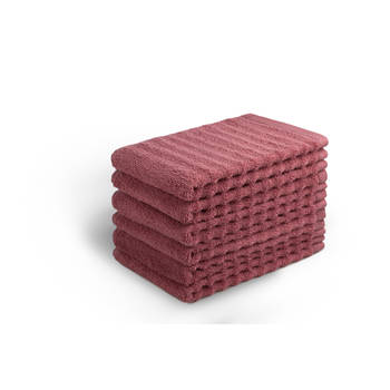 Blokker Seashell Wave Gastendoek Set - Oud roze - 6 stuks - 30x50cm - Premium aanbieding