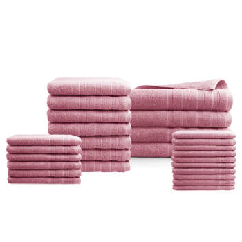 Blokker 27 delig handdoekenset - Seashell - Collectie Luxor - 100% gekamde katoen 550 GSM - roze aanbieding