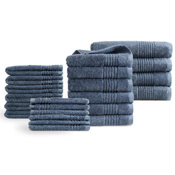 Handdoeken 22 delig set - Supreme - OEKO-TEX Made in Green - 600 g/m2 zacht katoen - ijsblauw