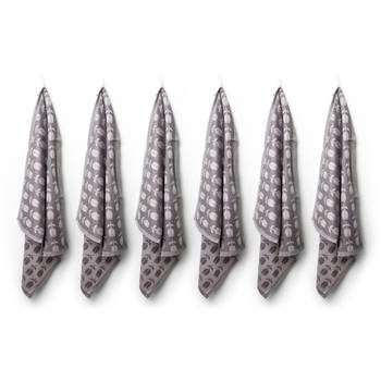 Blokker Luxe theedoeken - 6 stuks - 60x65 - patroon tulp - grijs aanbieding