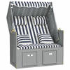 vidaXL Strandstoel met kussens poly rattan en hout blauw en wit